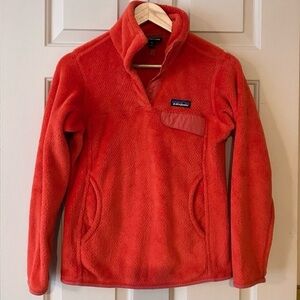 Patagonia Re-Tool Snap-T Fleece Pullover XS Coral Orange Sherpa